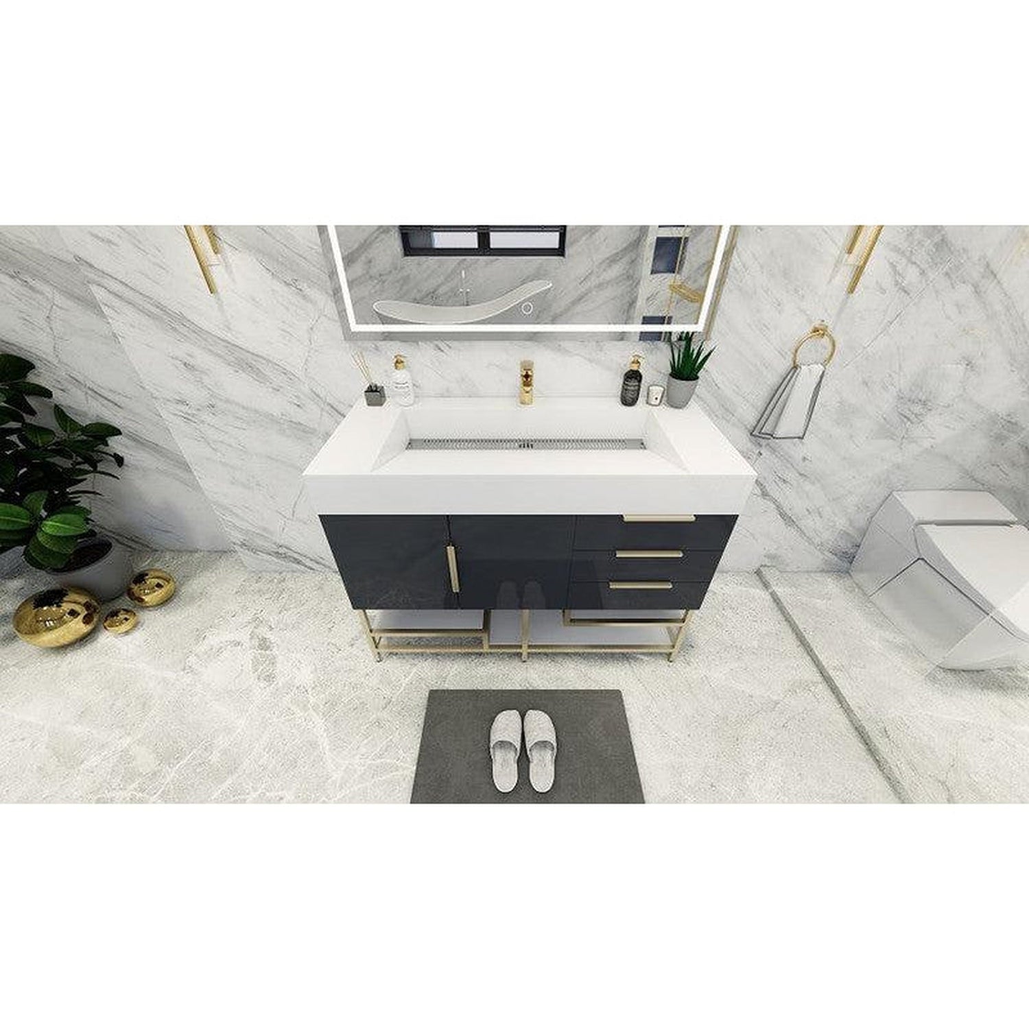 Elara 48&quot; High Gloss Gray Freestanding Vanity With Single Reinforced White Acrylic Sink