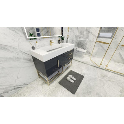 Elara 48&quot; High Gloss Gray Freestanding Vanity With Single Reinforced White Acrylic Sink