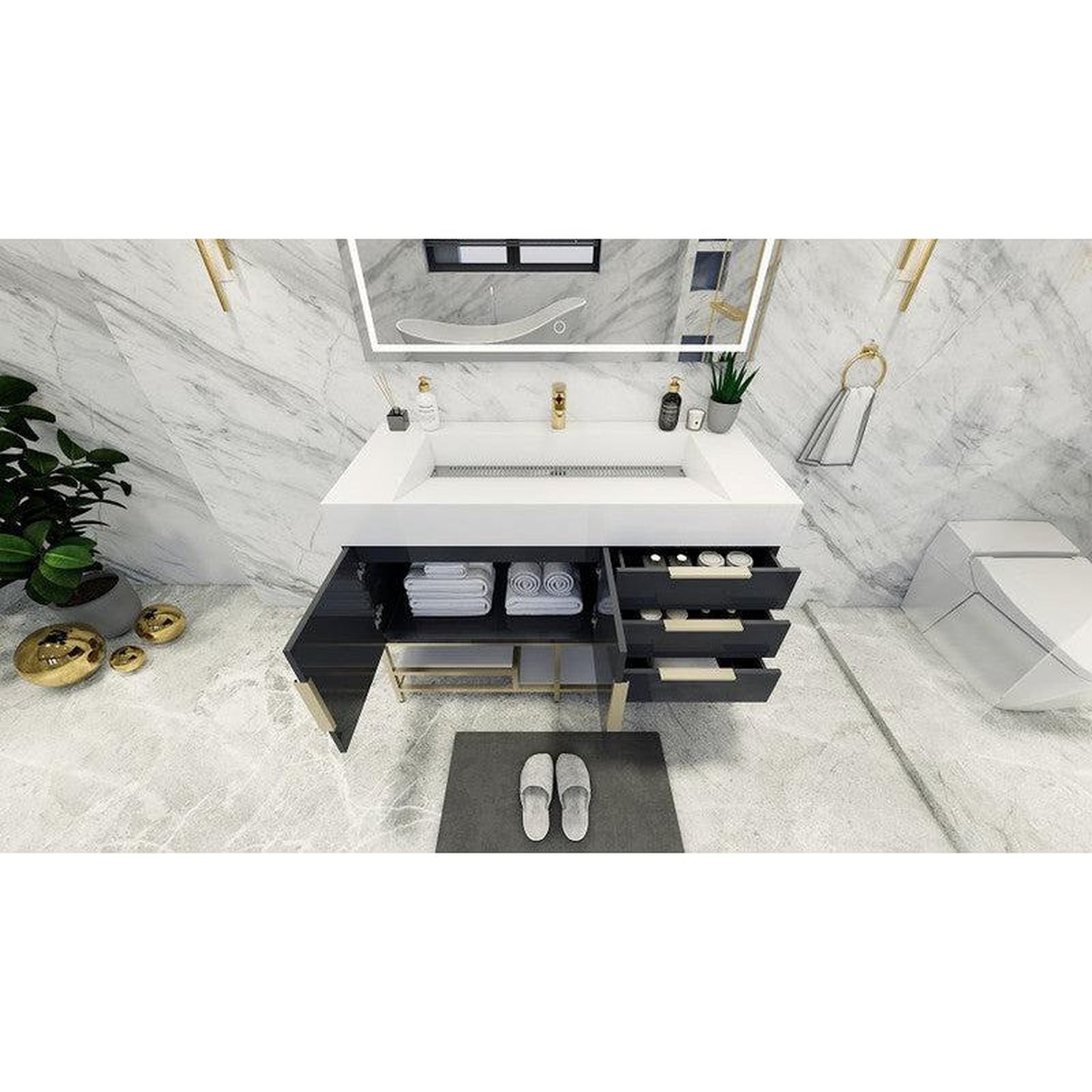 Elara 48&quot; High Gloss Gray Freestanding Vanity With Single Reinforced White Acrylic Sink