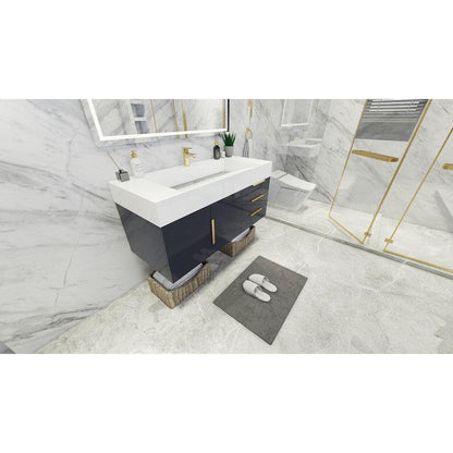 Elara 48&quot; High Gloss Gray Wall-Mounted Vanity With Single Reinforced White Acrylic Sink