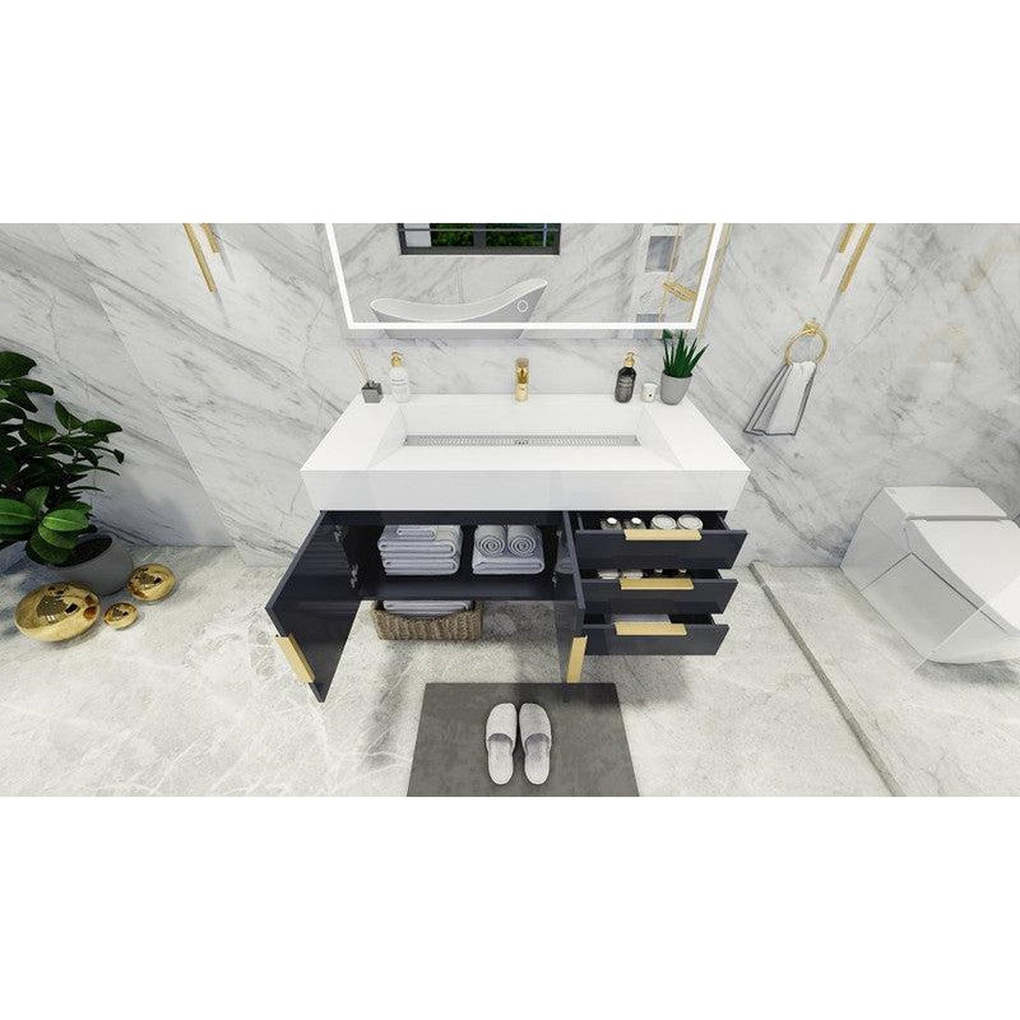 Elara 48&quot; High Gloss Gray Wall-Mounted Vanity With Single Reinforced White Acrylic Sink