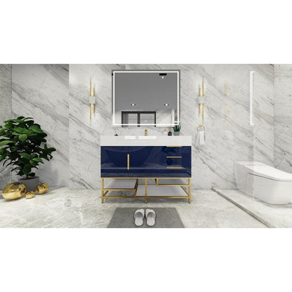 Elara 48&quot; High Gloss Night Blue Freestanding Vanity With Single Reinforced White Acrylic Sink