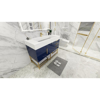 Elara 48&quot; High Gloss Night Blue Freestanding Vanity With Single Reinforced White Acrylic Sink