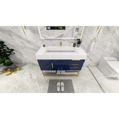 Elara 48&quot; High Gloss Night Blue Freestanding Vanity With Single Reinforced White Acrylic Sink