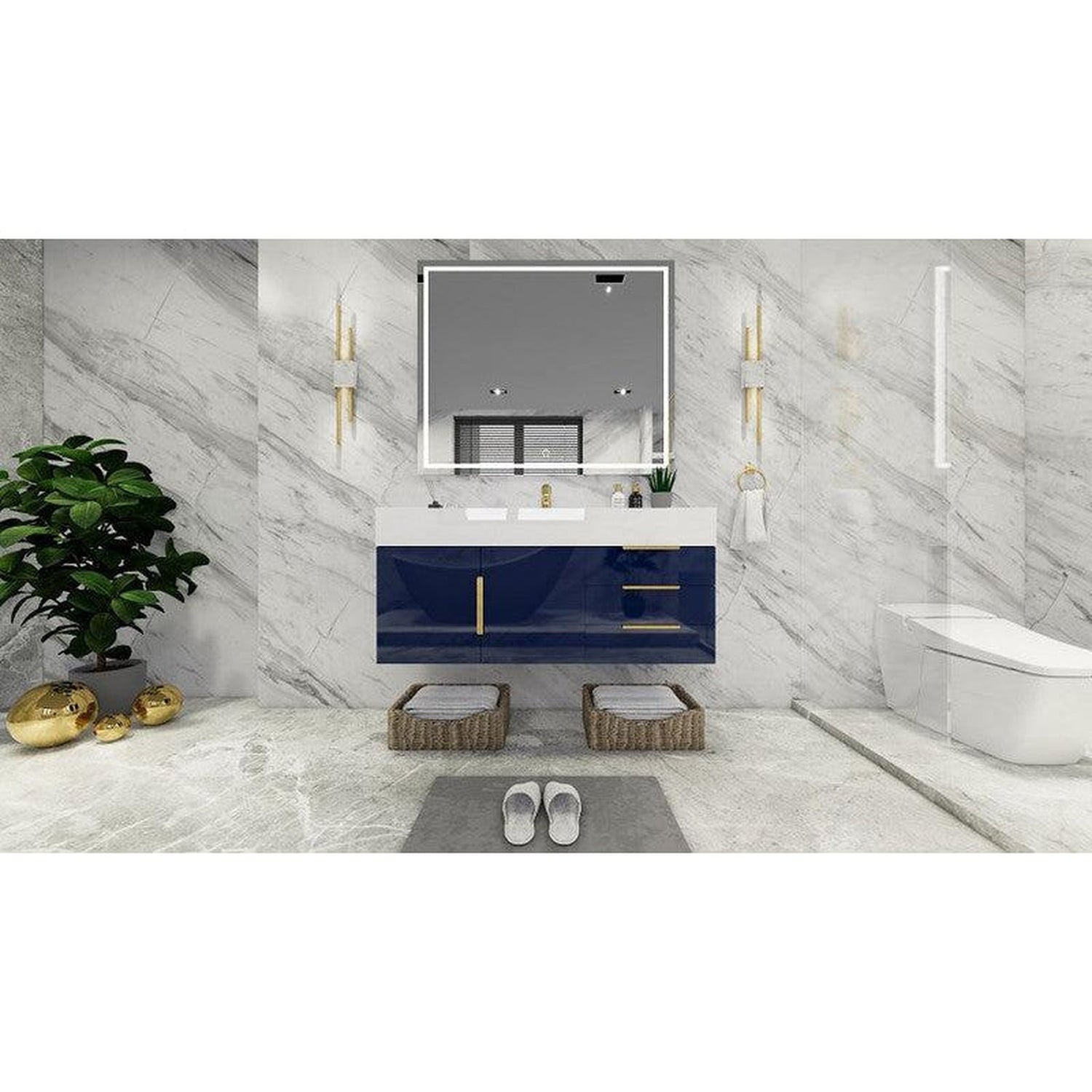 Elara 48&quot; High Gloss Night Blue Wall-Mounted Vanity With Single Reinforced White Acrylic Sink