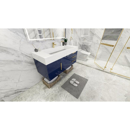 Elara 48&quot; High Gloss Night Blue Wall-Mounted Vanity With Single Reinforced White Acrylic Sink