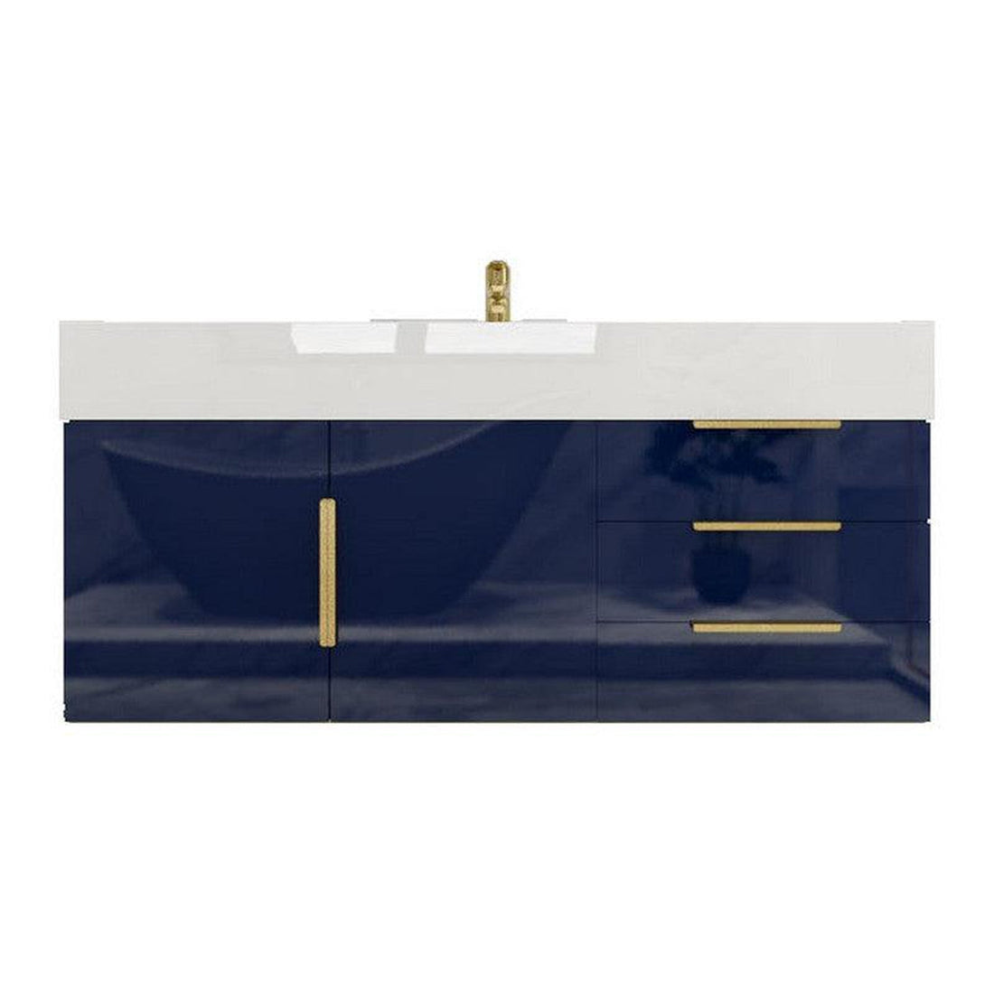 Elara 48&quot; High Gloss Night Blue Wall-Mounted Vanity With Single Reinforced White Acrylic Sink