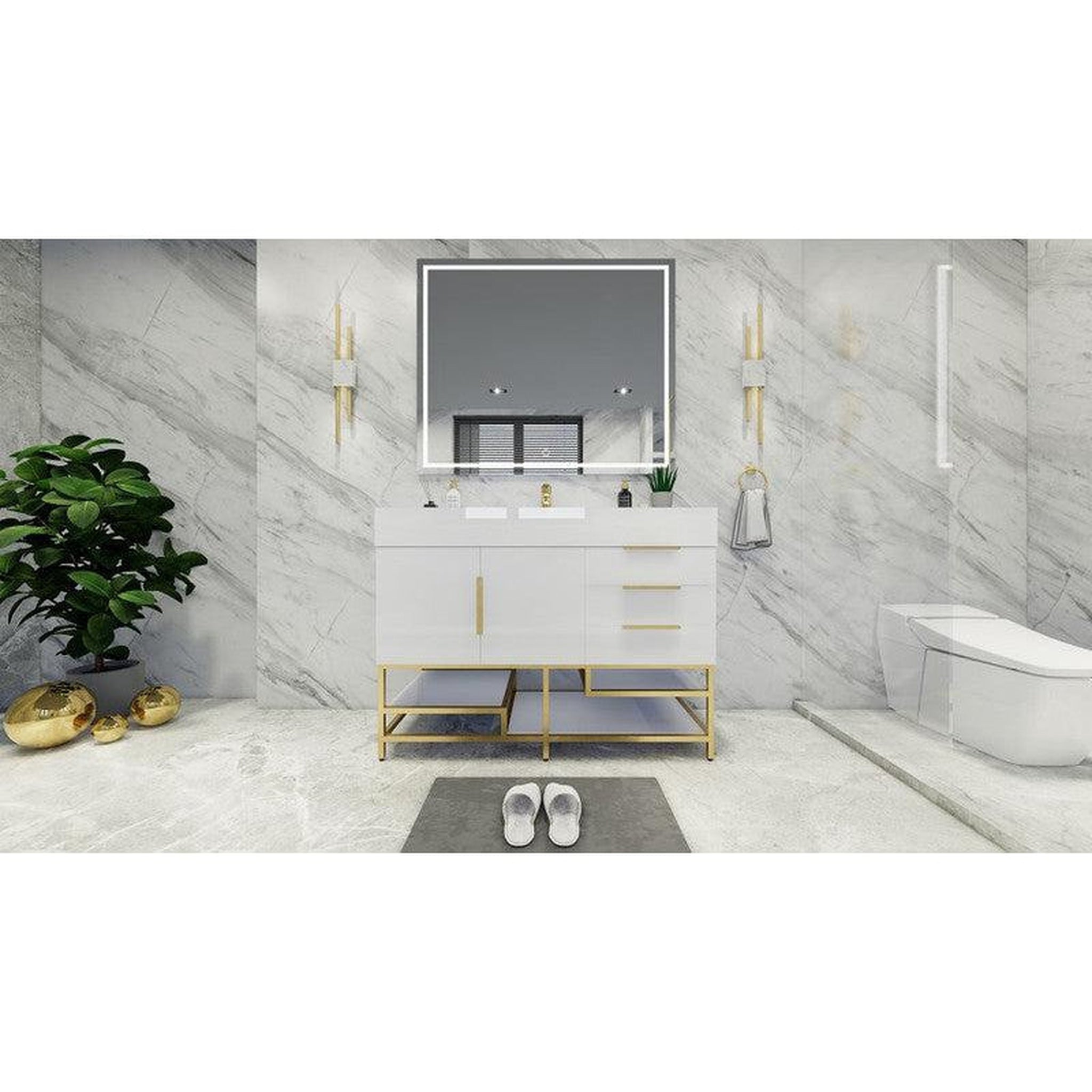 Elara 48&quot; High Gloss White Freestanding Vanity With Single Reinforced White Acrylic Sink