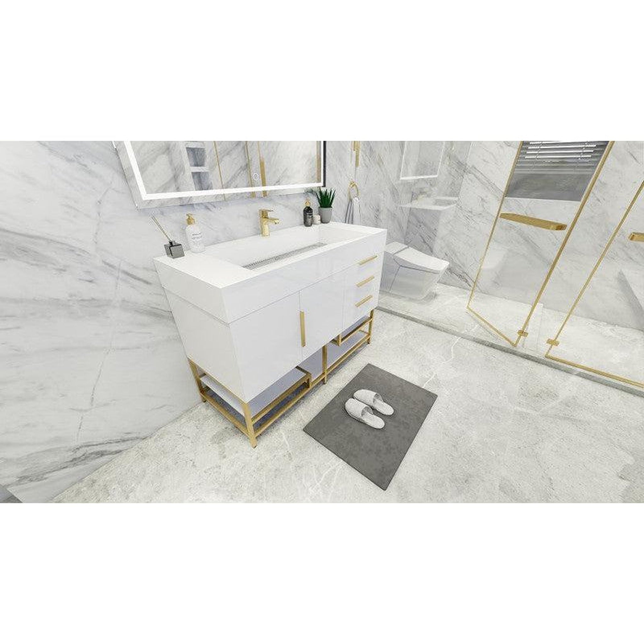 Elara 48&quot; High Gloss White Freestanding Vanity With Single Reinforced White Acrylic Sink