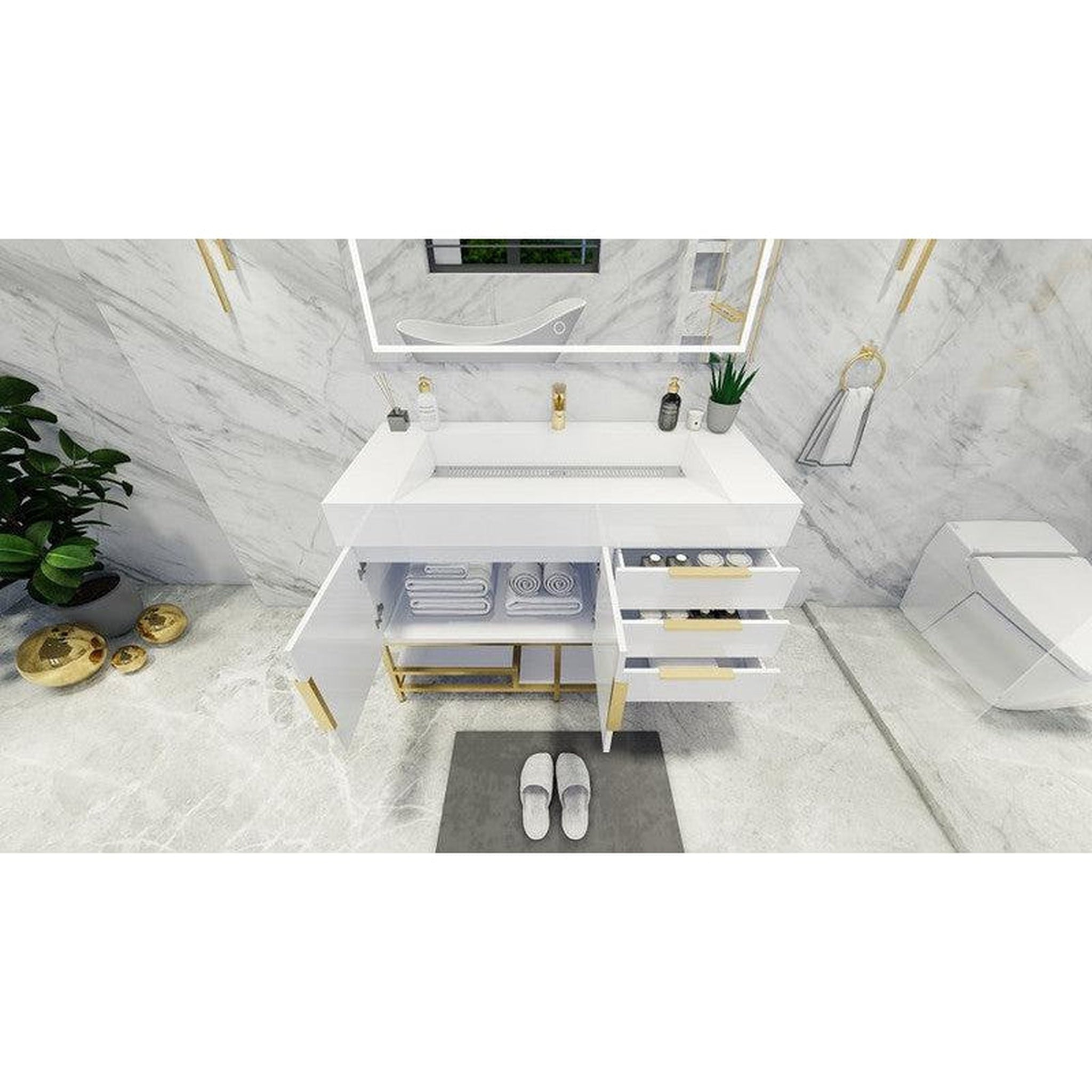 Elara 48&quot; High Gloss White Freestanding Vanity With Single Reinforced White Acrylic Sink