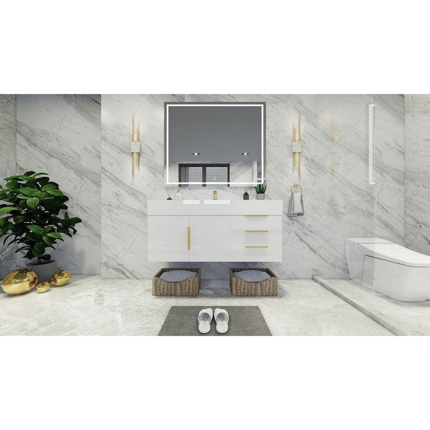 Elara 48&quot; High Gloss White Wall-Mounted Vanity With Single Reinforced White Acrylic Sink