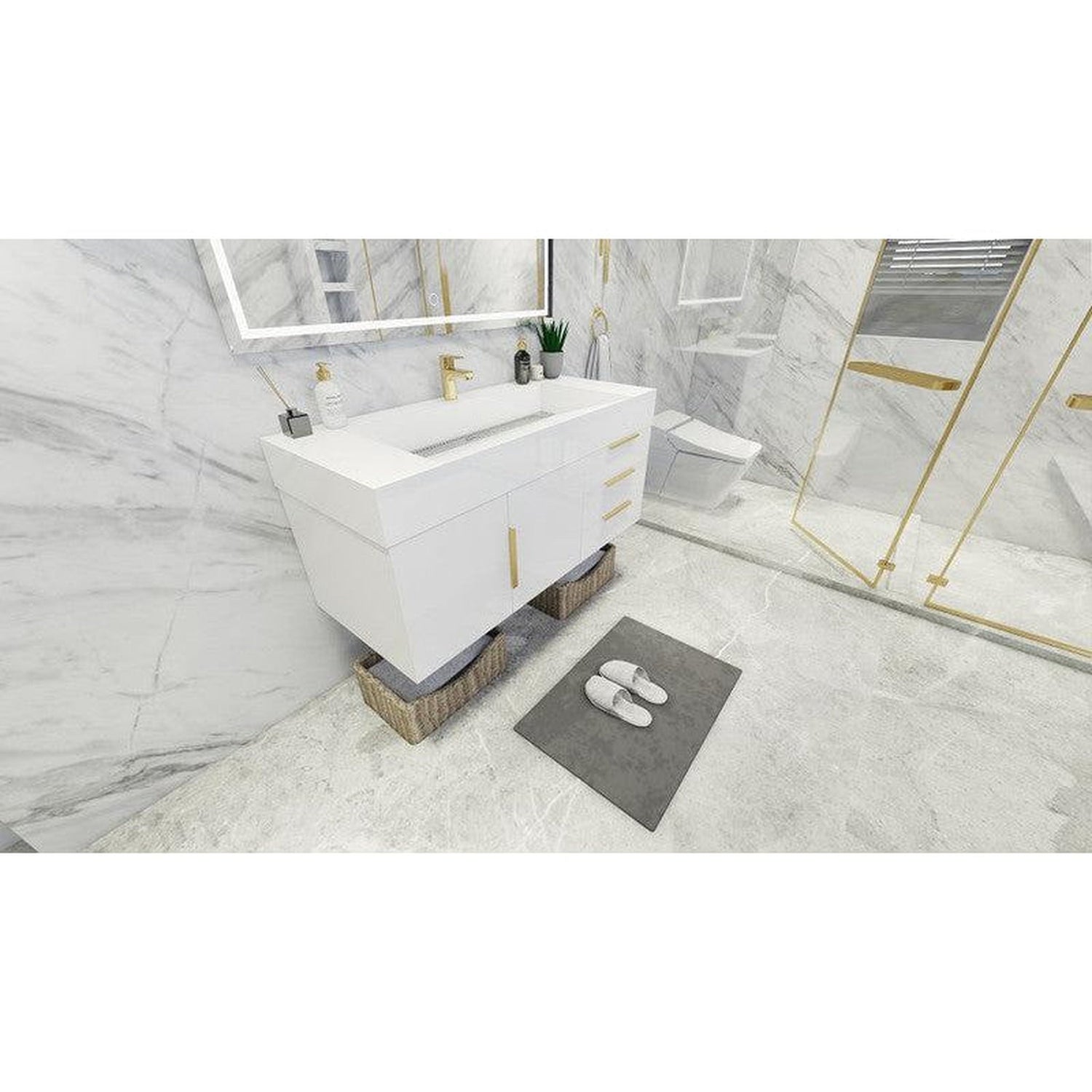 Elara 48&quot; High Gloss White Wall-Mounted Vanity With Single Reinforced White Acrylic Sink