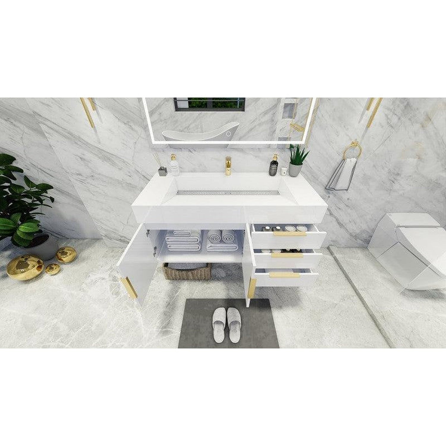 Elara 48&quot; High Gloss White Wall-Mounted Vanity With Single Reinforced White Acrylic Sink