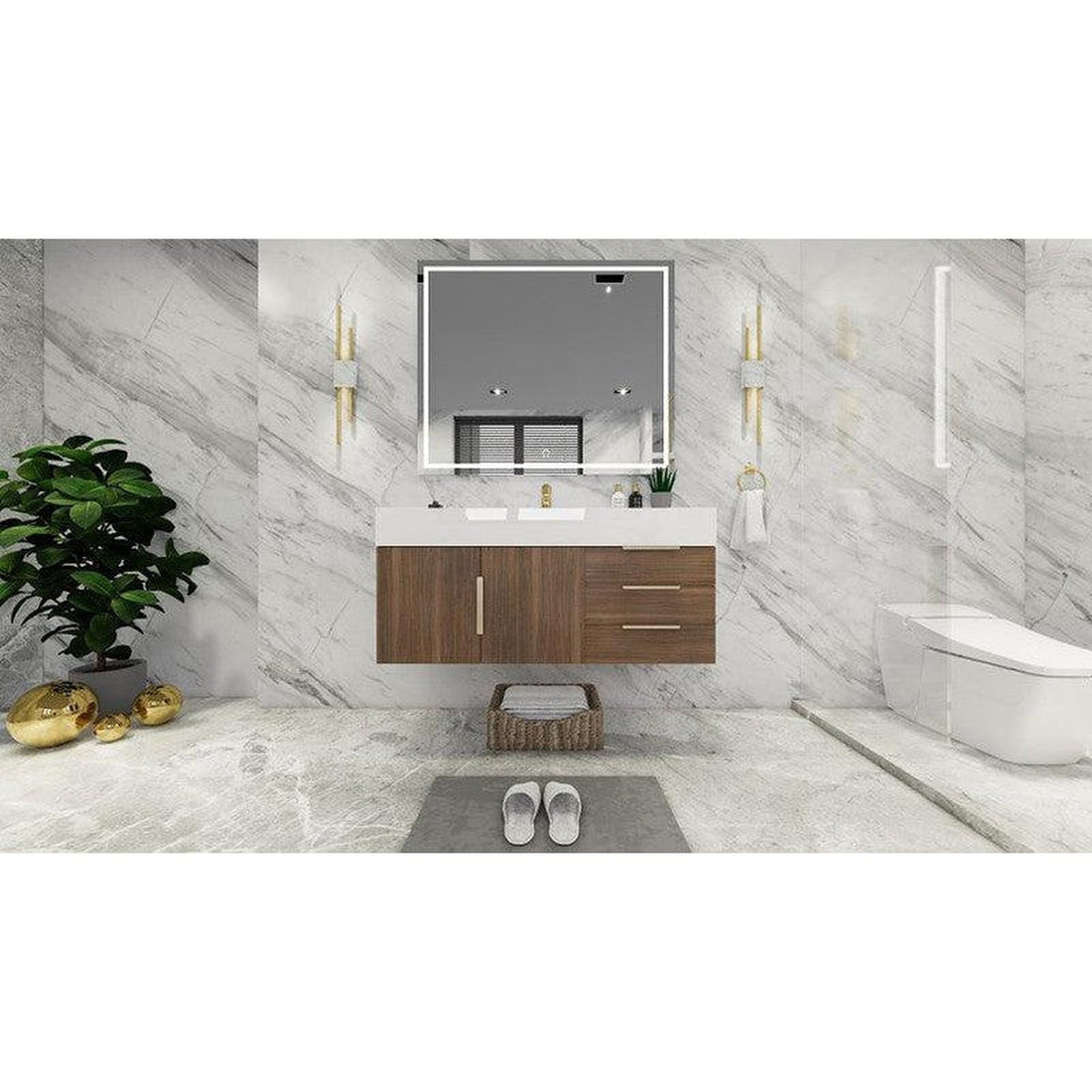 Elara 48&quot; Rosewood Wall-Mounted Vanity With Single Reinforced White Acrylic Sink