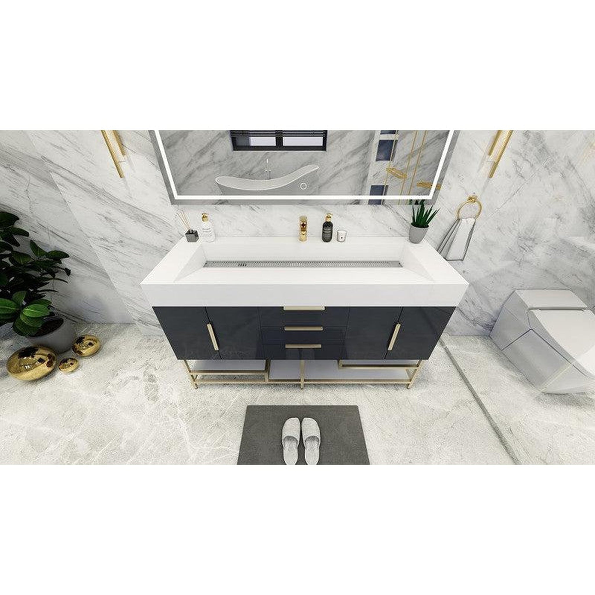 Elara 60&quot; High Gloss Gray Freestanding Vanity With Single Reinforced White Acrylic Sink