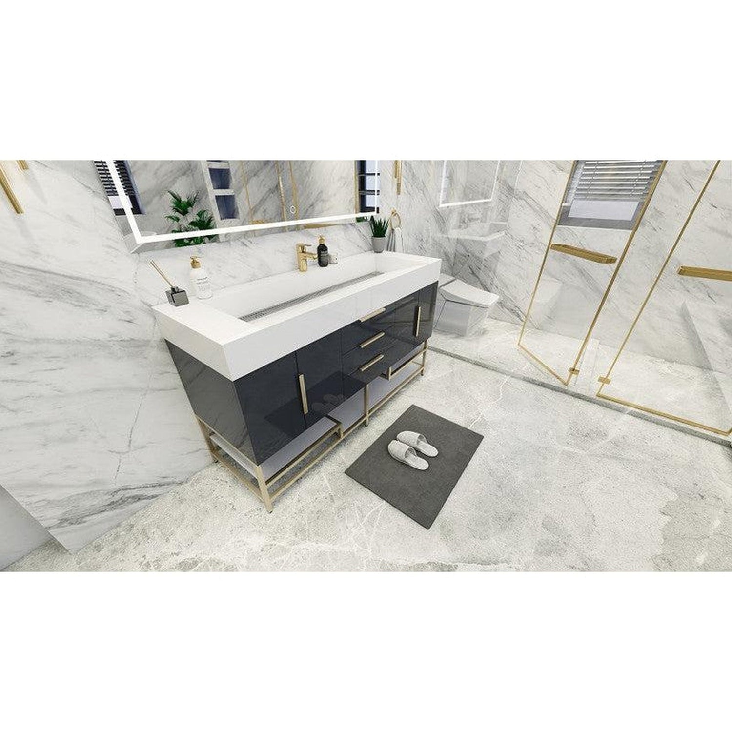 Elara 60&quot; High Gloss Gray Freestanding Vanity With Single Reinforced White Acrylic Sink