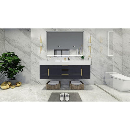 Elara 60&quot; High Gloss Gray Wall-Mounted Vanity With Single Reinforced White Acrylic Sink