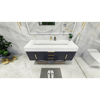 Elara 60&quot; High Gloss Gray Wall-Mounted Vanity With Single Reinforced White Acrylic Sink