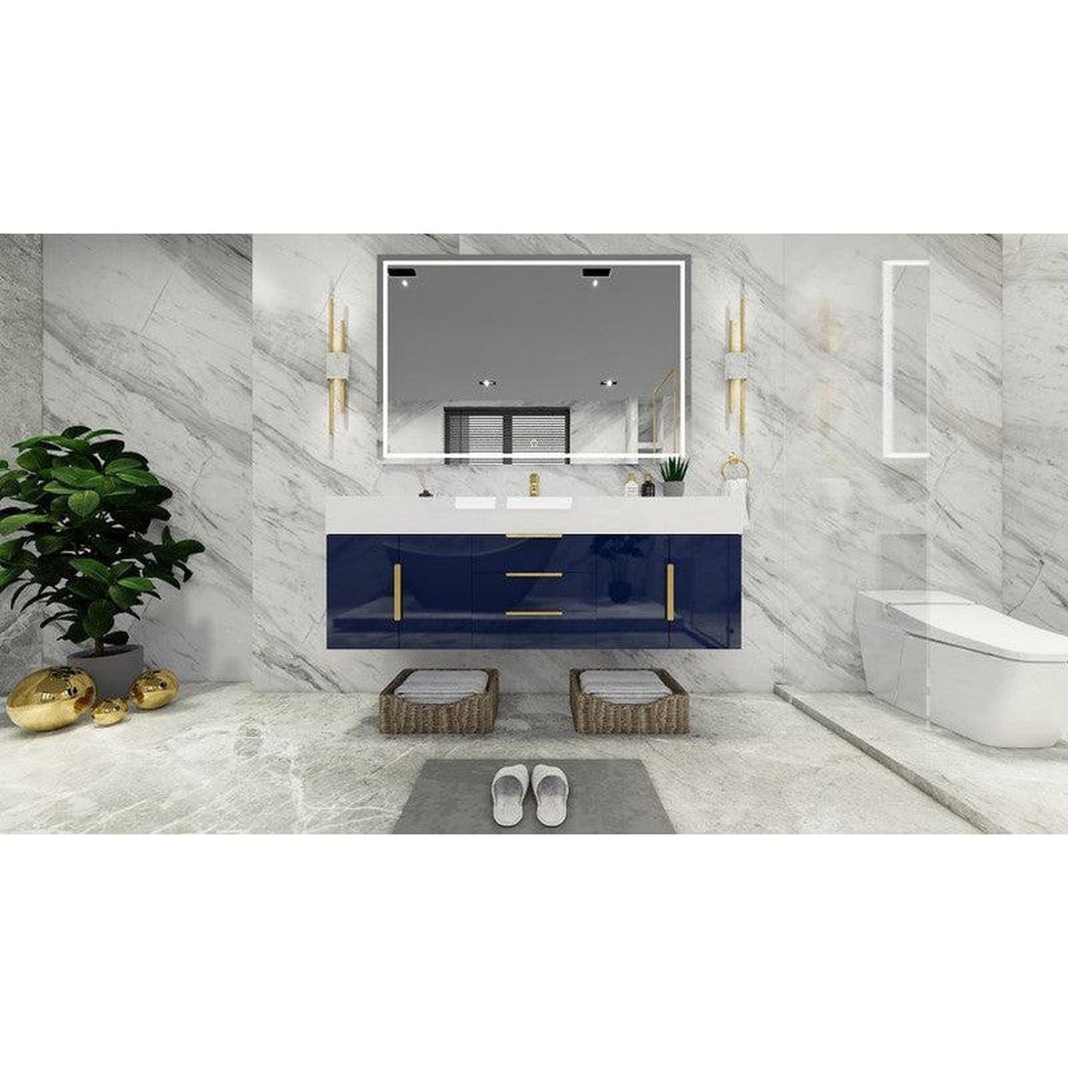 Elara 60&quot; High Gloss Night Blue Wall-Mounted Vanity With Single Reinforced White Acrylic Sink