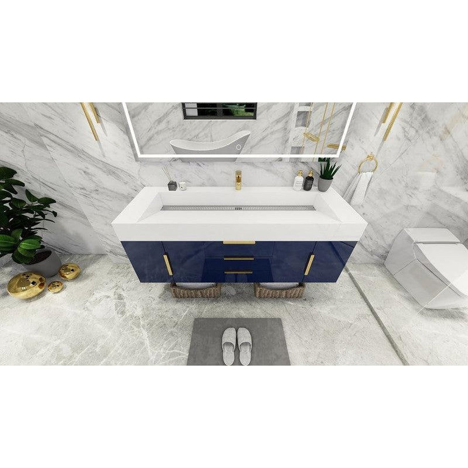 Elara 60&quot; High Gloss Night Blue Wall-Mounted Vanity With Single Reinforced White Acrylic Sink