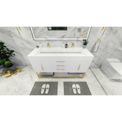 Elara 60&quot; High Gloss White Freestanding Vanity With Double Reinforced White Acrylic Sinks