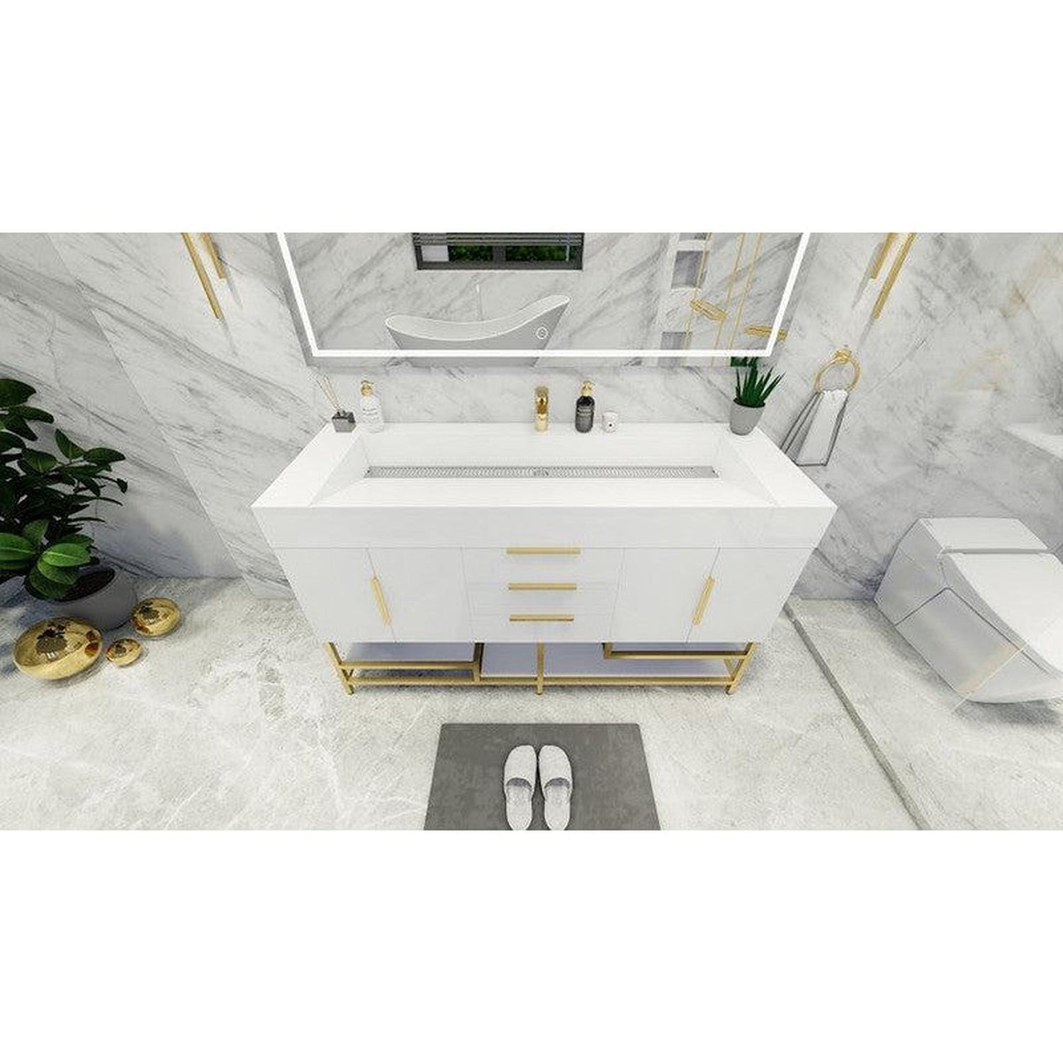 Elara 60&quot; High Gloss White Freestanding Vanity With Single Reinforced White Acrylic Sink