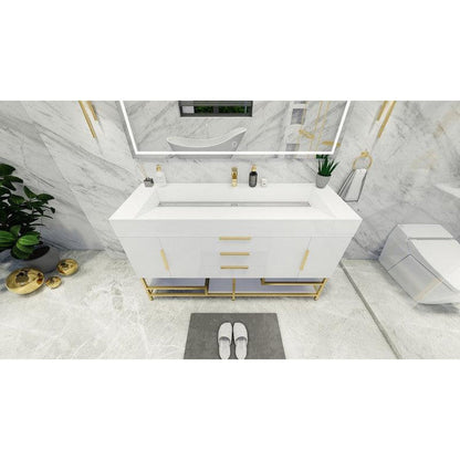 Elara 60&quot; High Gloss White Freestanding Vanity With Single Reinforced White Acrylic Sink