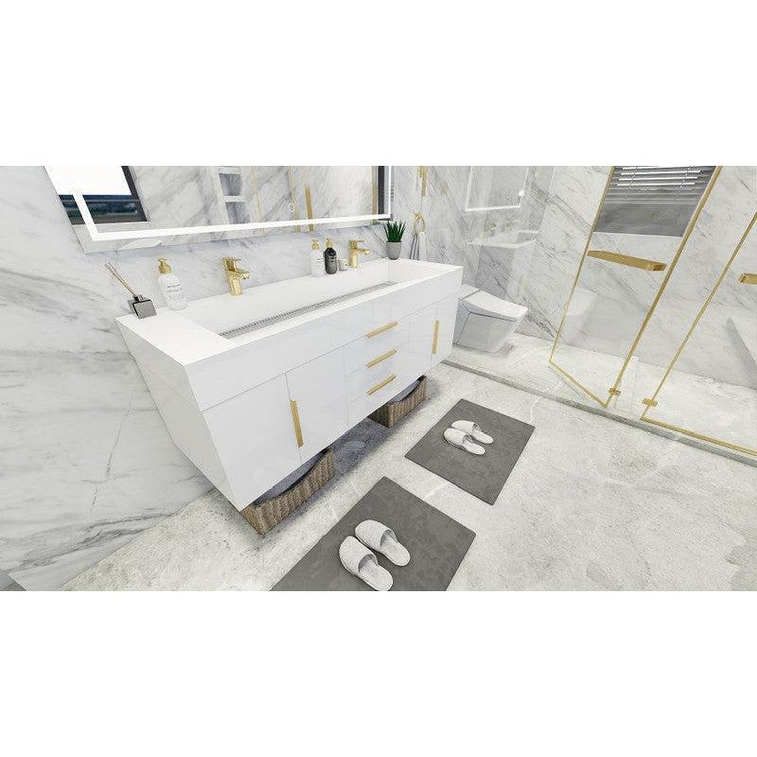 Elara 60&quot; High Gloss White Wall-Mounted Vanity With Double Reinforced White Acrylic Sinks