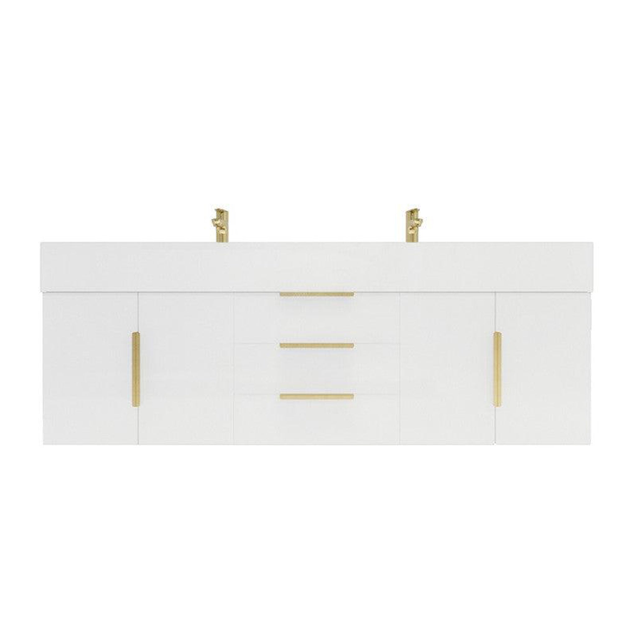 Elara 60&quot; High Gloss White Wall-Mounted Vanity With Double Reinforced White Acrylic Sinks