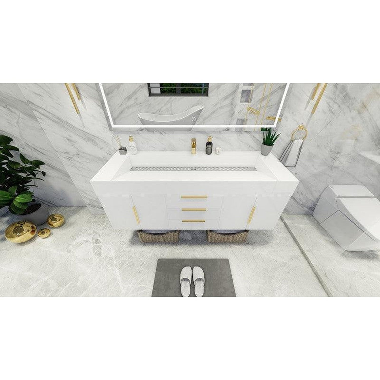 Elara 60&quot; High Gloss White Wall-Mounted Vanity With Single Reinforced White Acrylic Sink