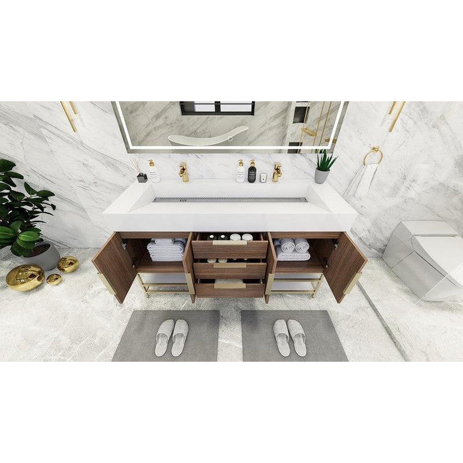 Elara 60&quot; Rosewood Freestanding Vanity With Double Reinforced White Acrylic Sinks