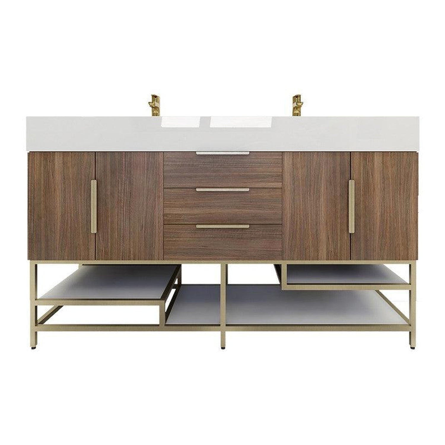 Elara 60&quot; Rosewood Freestanding Vanity With Double Reinforced White Acrylic Sinks