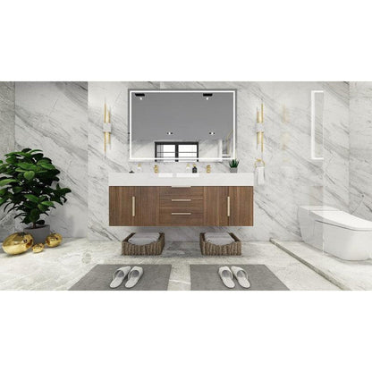 Elara 60&quot; Rosewood Wall-Mounted Vanity With Double Reinforced White Acrylic Sinks