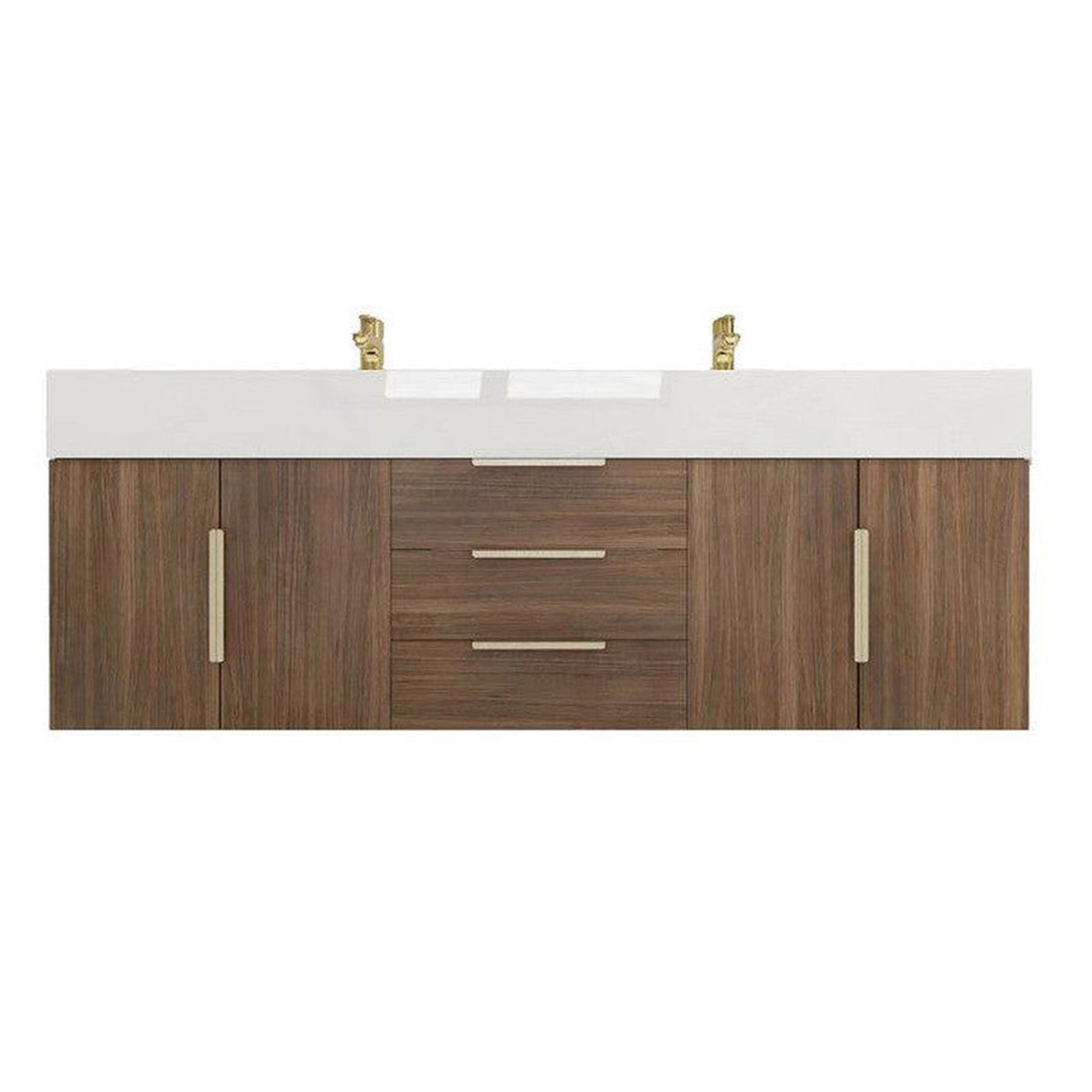 Elara 60&quot; Rosewood Wall-Mounted Vanity With Double Reinforced White Acrylic Sinks