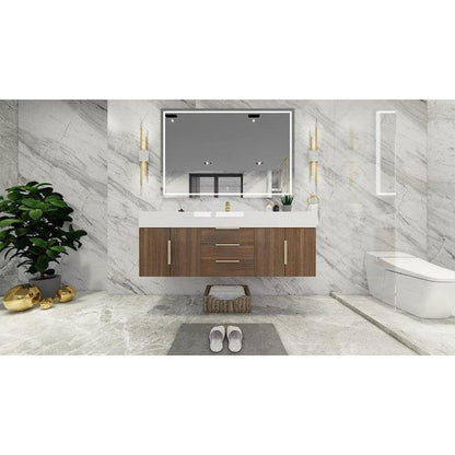 Elara 60&quot; Rosewood Wall-Mounted Vanity With Single Reinforced White Acrylic Sink