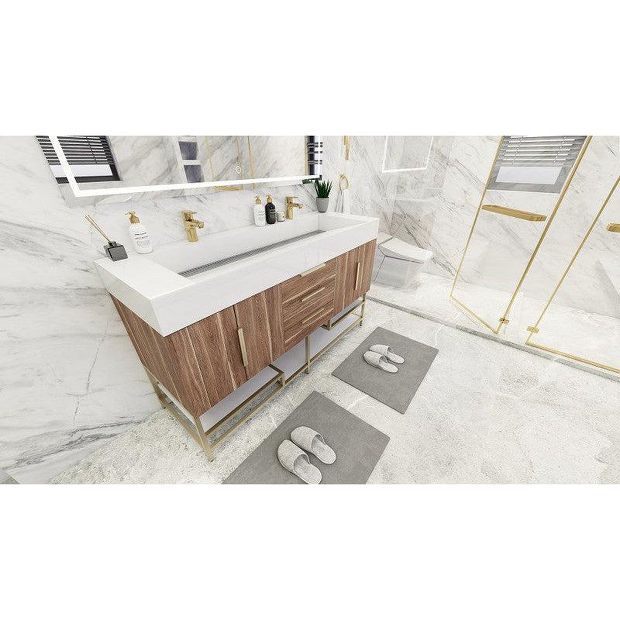 Elara 60&quot; White Oak Freestanding Vanity With Double Reinforced White Acrylic Sinks