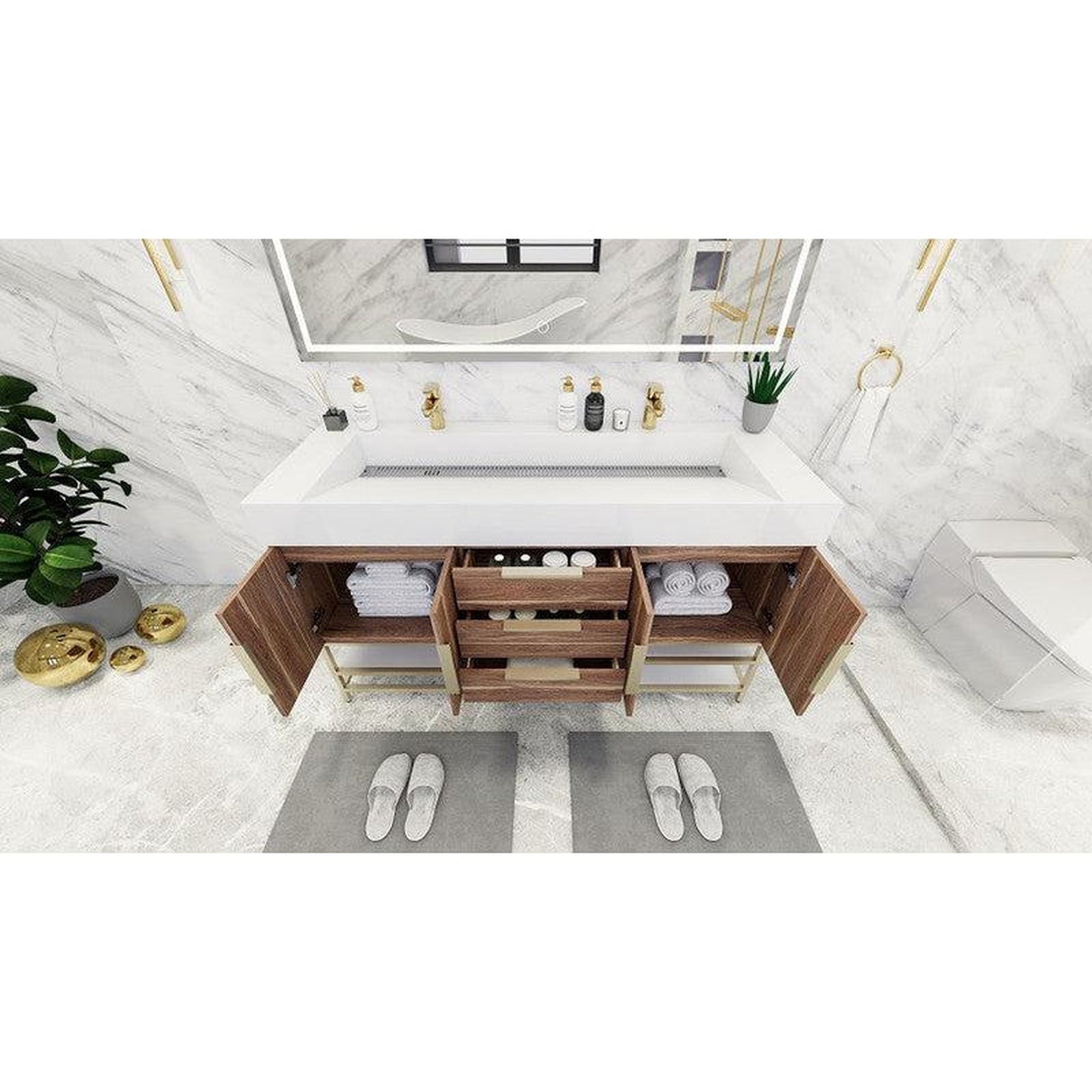 Elara 60&quot; White Oak Freestanding Vanity With Double Reinforced White Acrylic Sinks