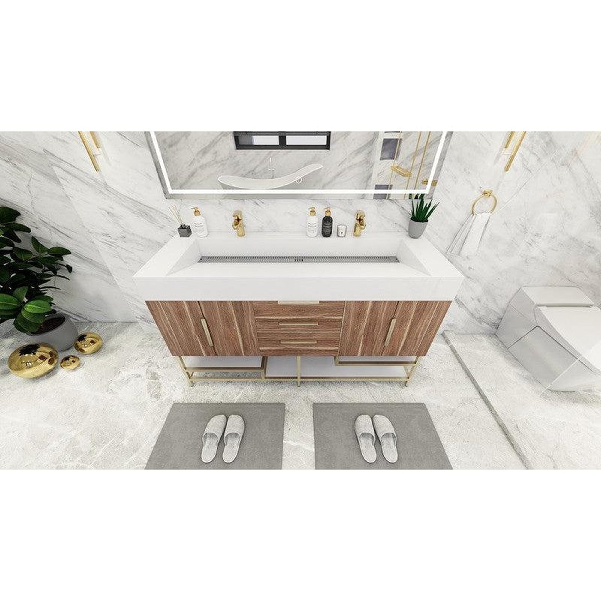 Elara 60&quot; White Oak Freestanding Vanity With Double Reinforced White Acrylic Sinks