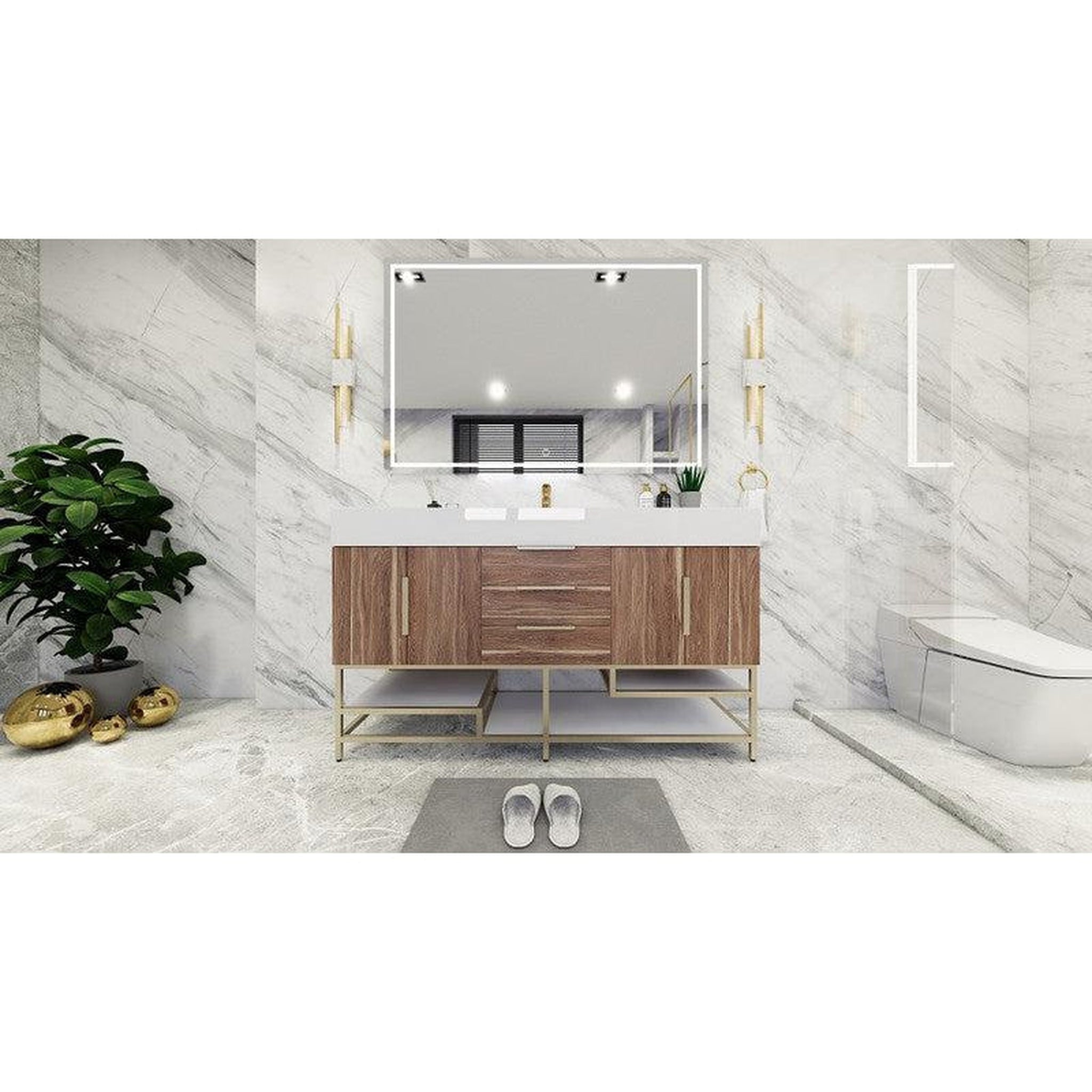 Elara 60&quot; White Oak Freestanding Vanity With Single Reinforced White Acrylic Sink