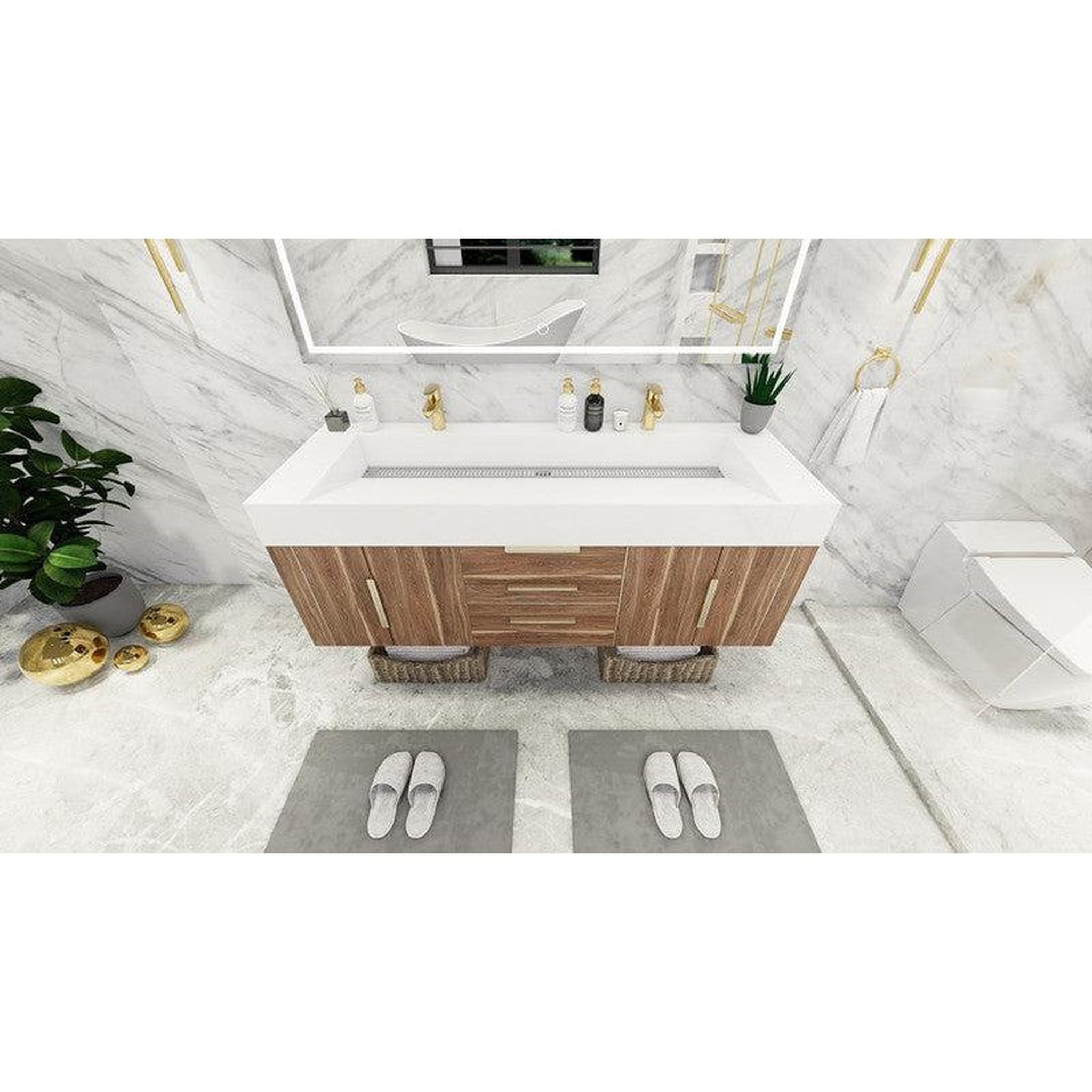 Elara 60&quot; White Oak Wall-Mounted Vanity With Double Reinforced White Acrylic Sinks