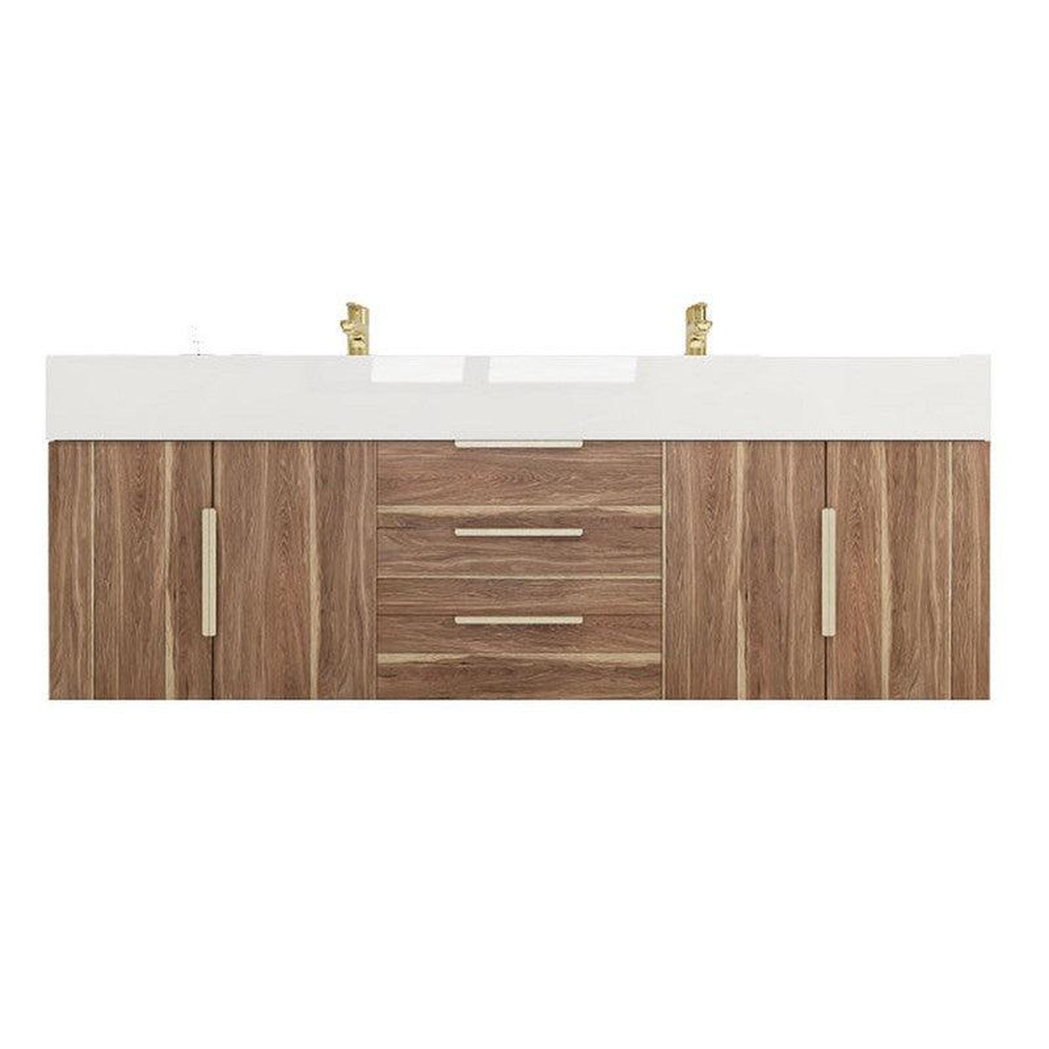 Elara 60&quot; White Oak Wall-Mounted Vanity With Double Reinforced White Acrylic Sinks