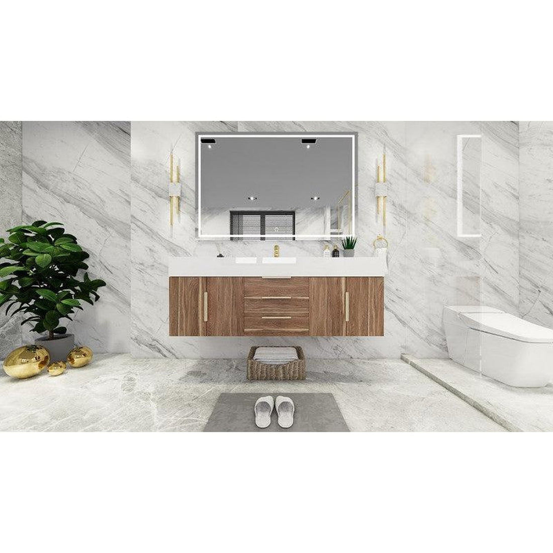 Elara 60&quot; White Oak Wall-Mounted Vanity With Single Reinforced White Acrylic Sink