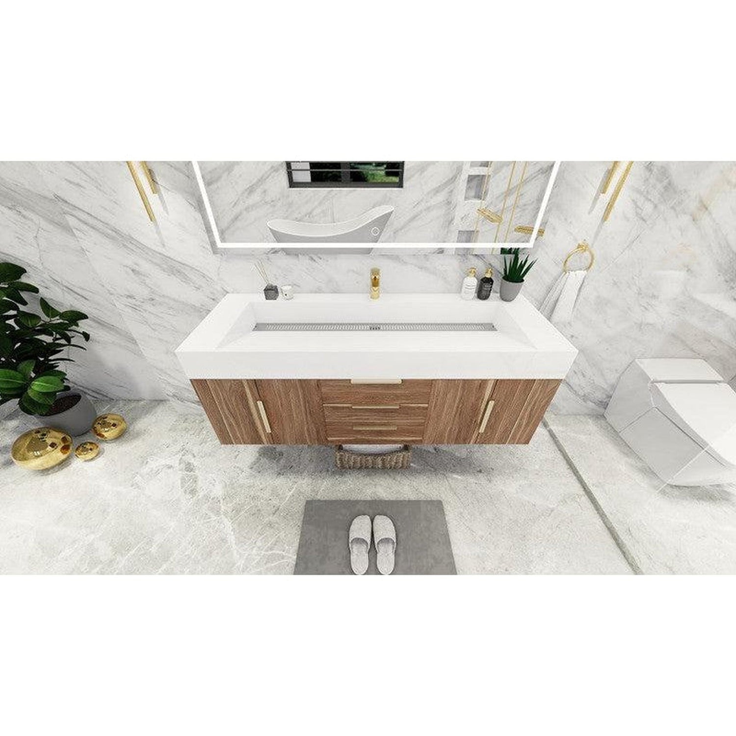 Elara 60&quot; White Oak Wall-Mounted Vanity With Single Reinforced White Acrylic Sink