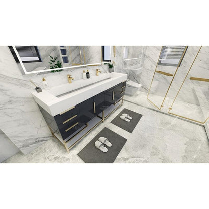 Elara 72&quot; High Gloss Gray Freestanding Vanity With Double Reinforced White Acrylic Sinks