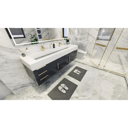 Elara 72&quot; High Gloss Gray Wall-Mounted Vanity With Double Reinforced White Acrylic Sinks