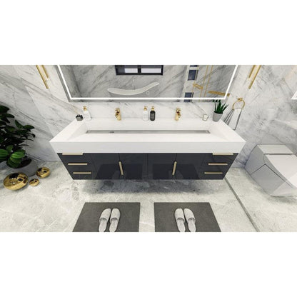 Elara 72&quot; High Gloss Gray Wall-Mounted Vanity With Double Reinforced White Acrylic Sinks