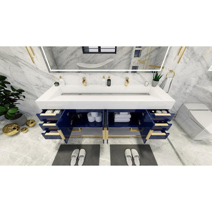 Elara 72&quot; High Gloss Night Blue Freestanding Vanity With Double Reinforced White Acrylic Sinks