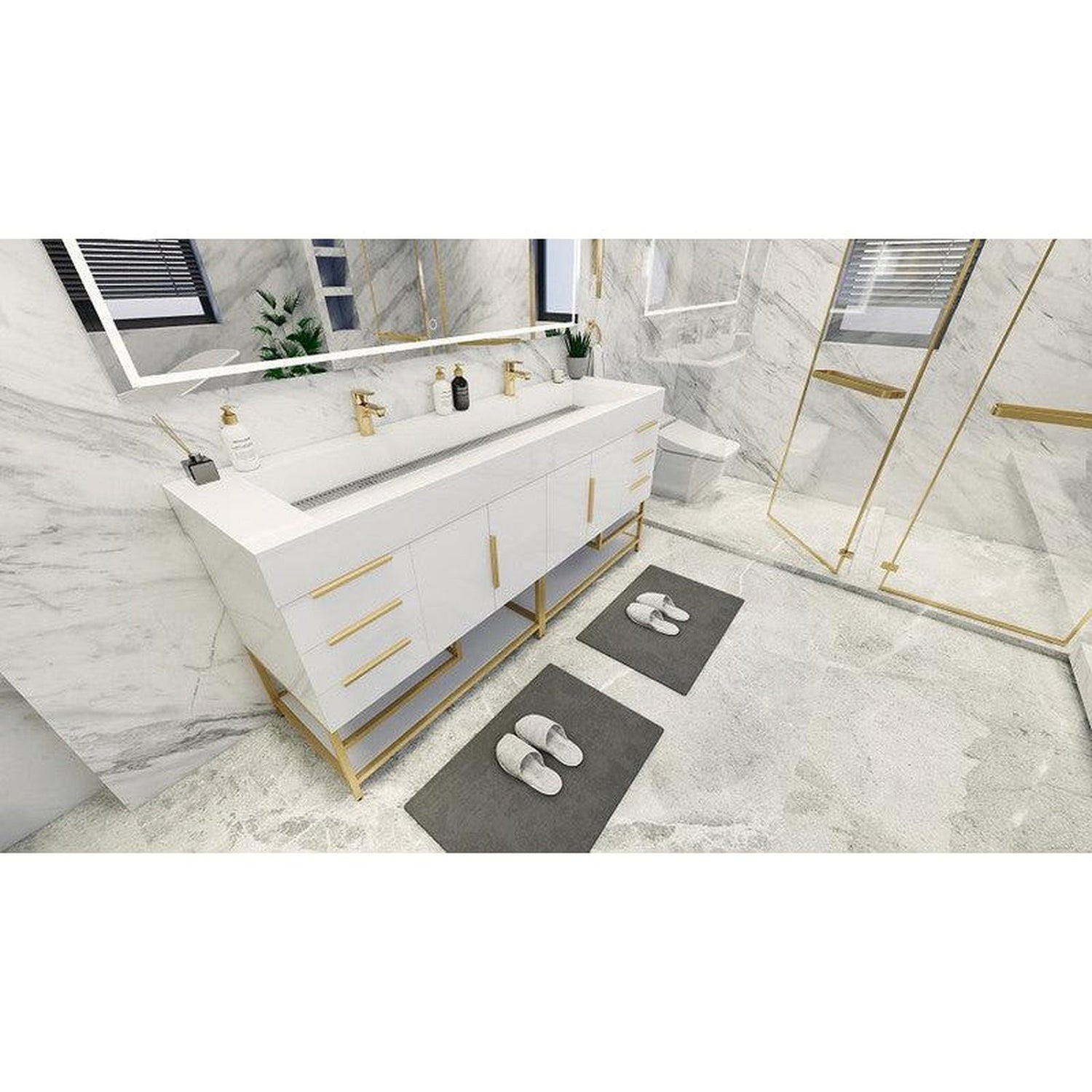 Elara 72&quot; High Gloss White Freestanding Vanity With Double Reinforced White Acrylic Sinks