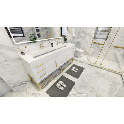 Elara 72&quot; High Gloss White Freestanding Vanity With Double Reinforced White Acrylic Sinks