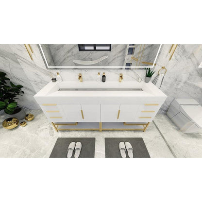 Elara 72&quot; High Gloss White Freestanding Vanity With Double Reinforced White Acrylic Sinks